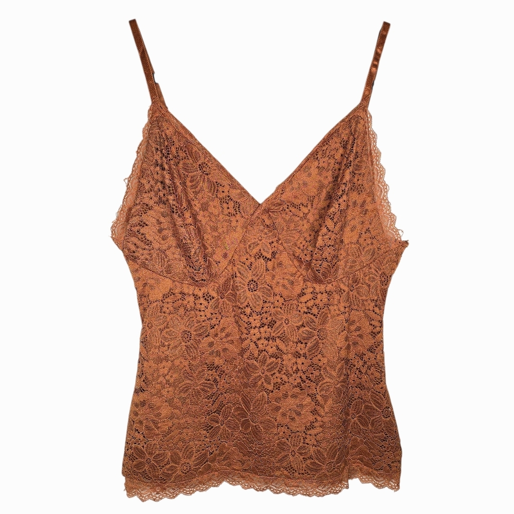 Women's Floral Laced Cami V-Neck Lined Tank Top Stretc Feminine Coquette Chic